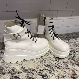 Platform White Lace Up Boots